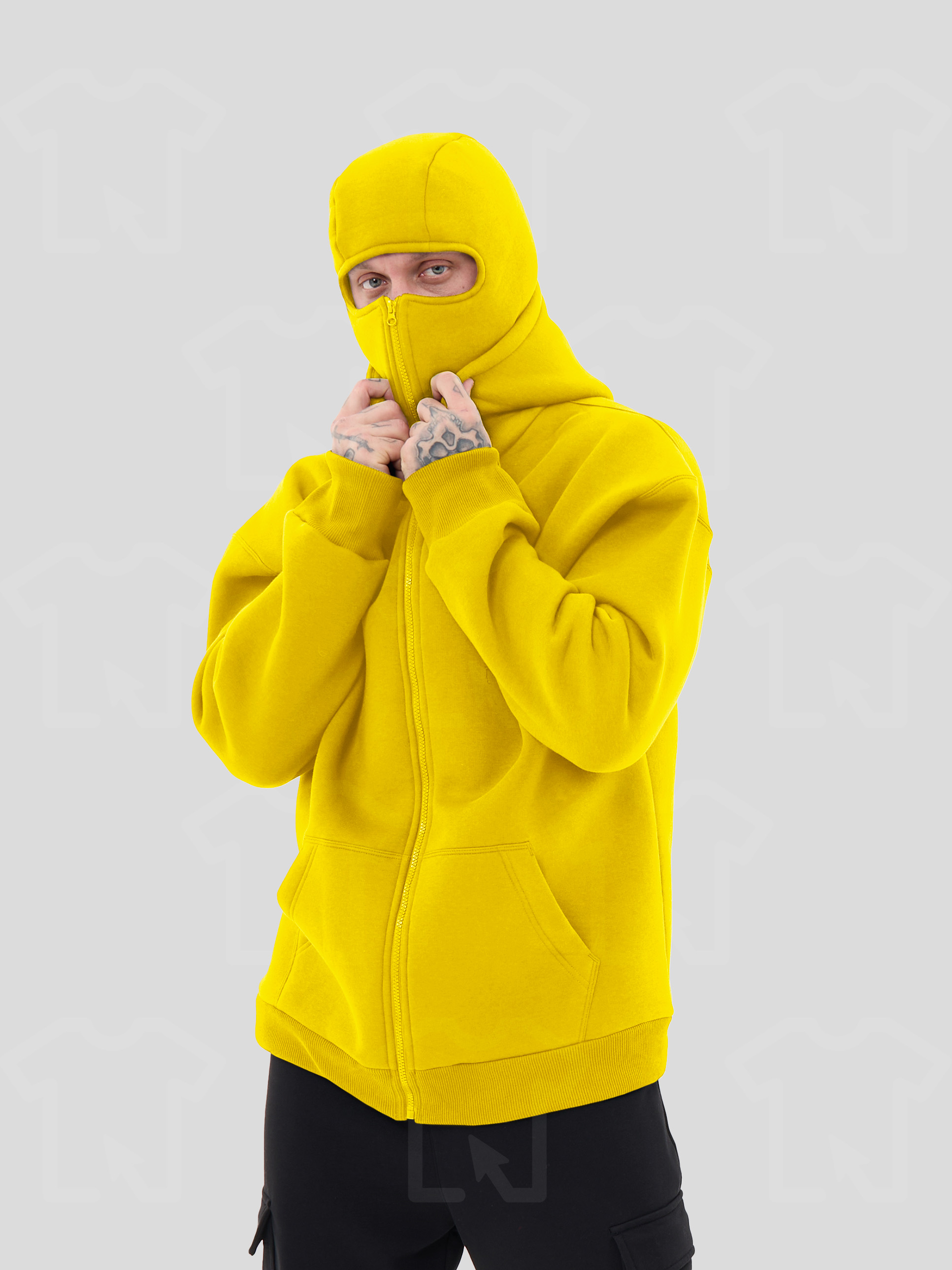 Худи Oversize BALACLAVA ZIP (на молнии) Премиум с начесом, цвет: желтый